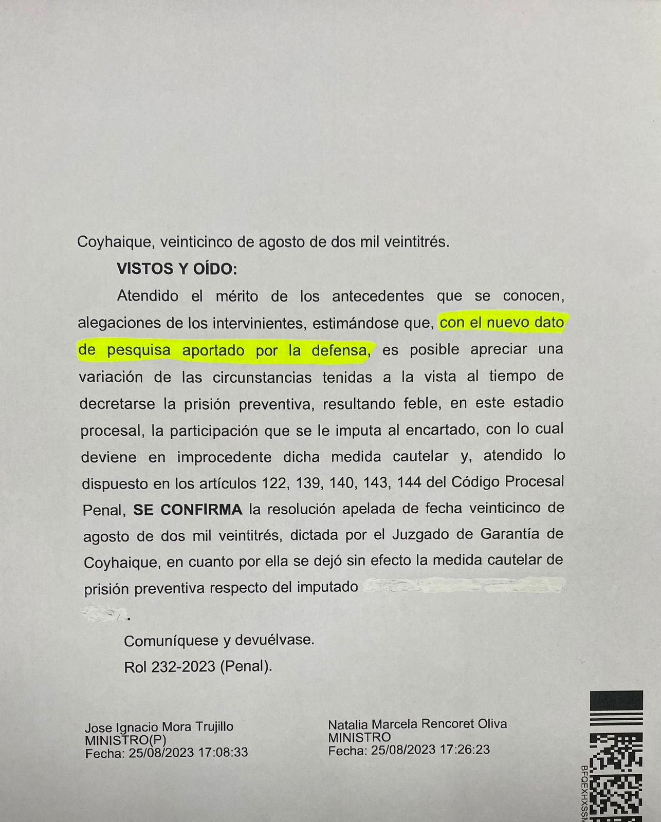 Presentación en Tribunal